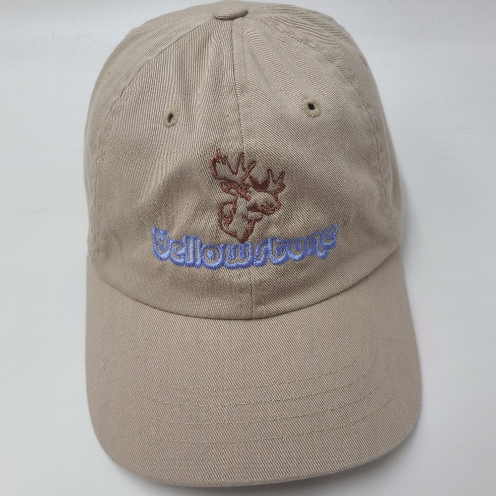 Yellowstone Hat Adjustable Beige Brown Moose Logo National Park Hike Casual Men